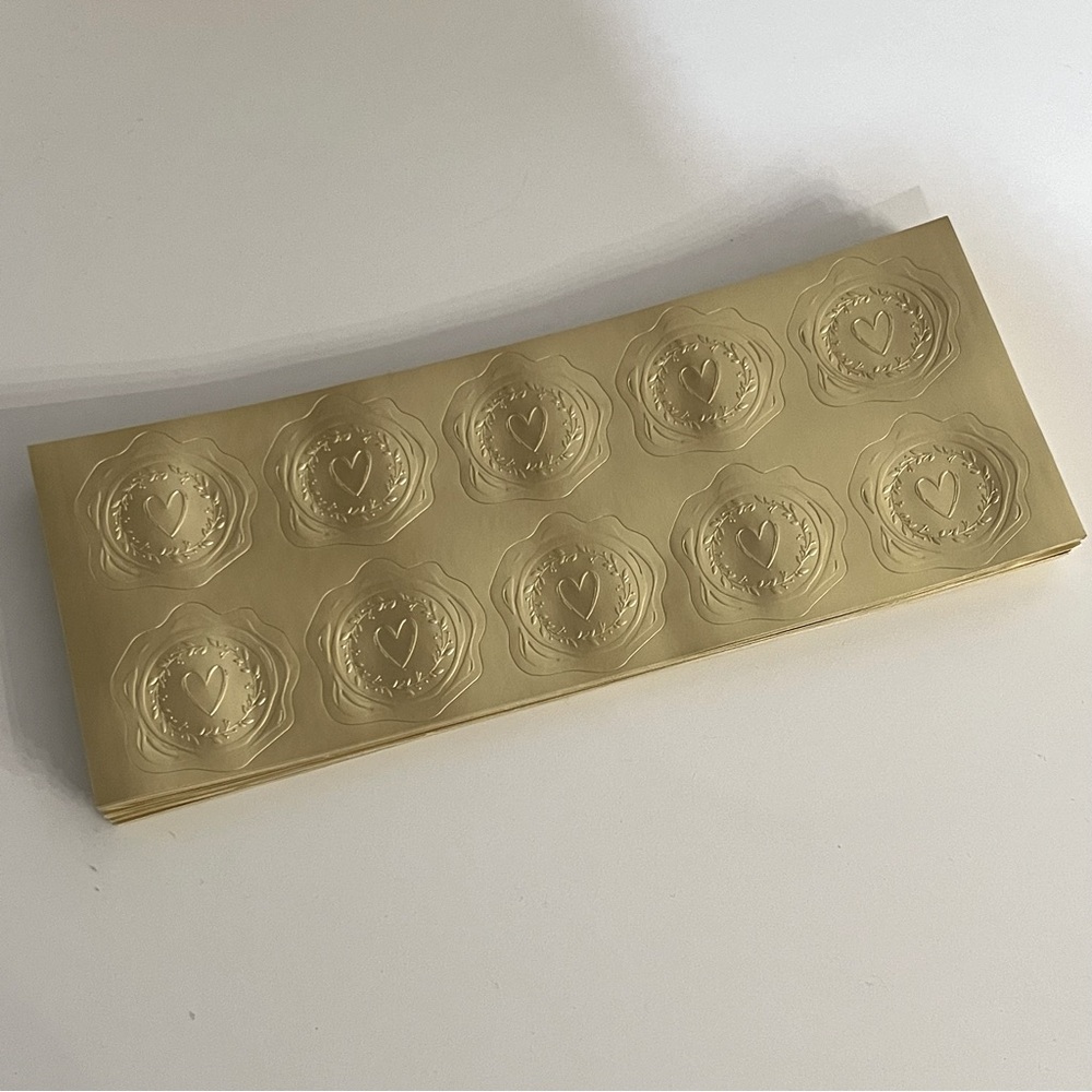 NEW! 300 Gold Heart Envelope Seal Stickers